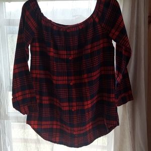 Cute Fall XL Plaid Off the Shoulder 3/4 sleeve